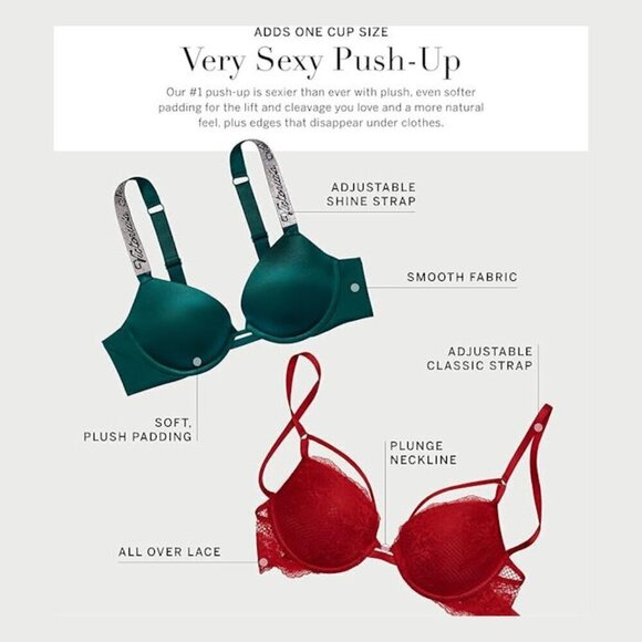 Victoria's Secret Shine Strap Push Up Bra, Padded, Plunge Neckline 32D NWT - Picture 4 of 5